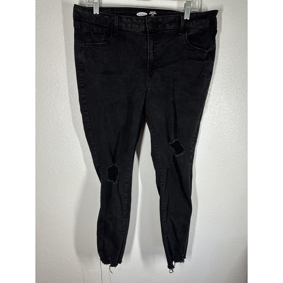Old Navy Jeans Womens 16 Black Rockstar Super Skinny Ankle Mid-Rise Ripped - Picture 10 of 11